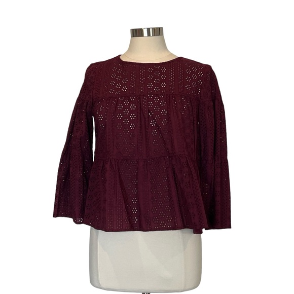 NWT Madewell Women’s Maroon Eyelet Tiered Button-Back Top Sz S - Picture 1 of 8